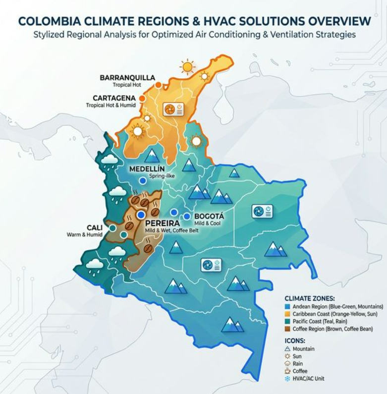 Mapa de Colombia con regiones climáticas